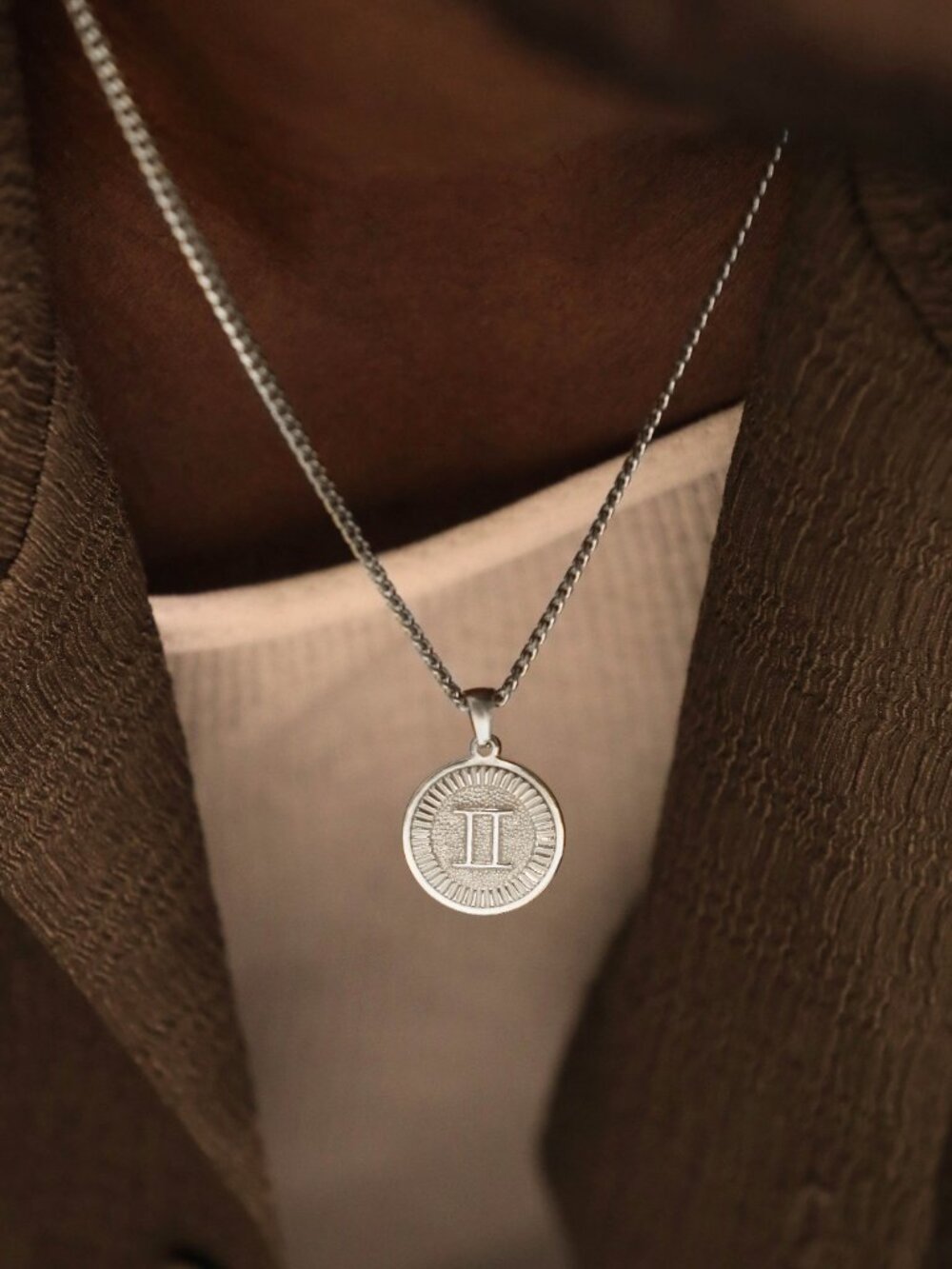 Men's Silver Gemini Pendant Necklace